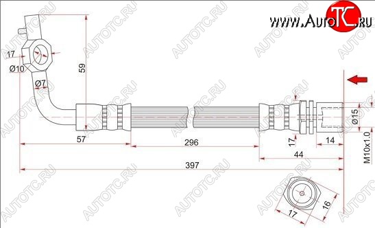 599 р. Тормозной шланг SAT (левый)  Toyota Hiace  H100 (1989-2004) минивэн дорестайлинг (Япония), минивэн 1-ый рестайлинг (Япония), минивэн (Япония)  2-ой рестайлинг  с доставкой в г. Набережные‑Челны