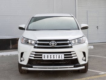 Защита переднего бампера (2 трубы Ø63 и 42 мм, нержавейка) SLITKOFF Toyota (Тойота) Highlander (Хайлэндер)  XU50 (2016-2020) XU50 рестайлинг