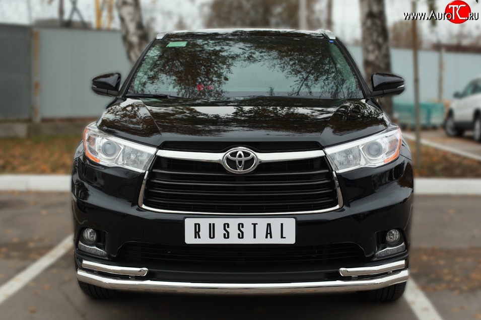 24 599 р. Защита переднего бампера (2 трубыØ63 и 42 мм, нержавейка) SLITKOFF Toyota Highlander XU50 дорестайлинг (2013-2017)  с доставкой в г. Набережные‑Челны