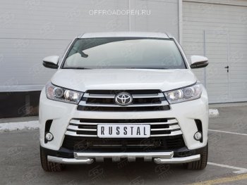 29 399 р. Защита переднего бампера (2 трубы Ø63 мм, нержавейка) SLITKOFF  Toyota Highlander  XU50 (2013-2017) дорестайлинг  с доставкой в г. Набережные‑Челны. Увеличить фотографию 2