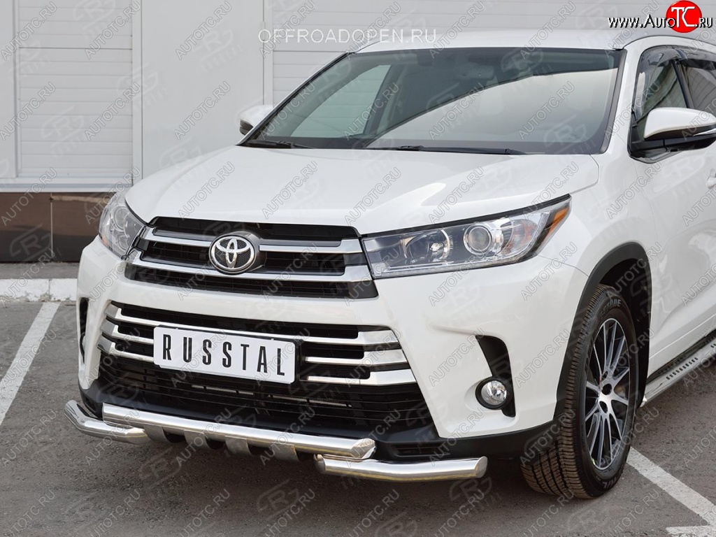 29 399 р. Защита переднего бампера (2 трубы Ø63 мм, нержавейка) SLITKOFF  Toyota Highlander  XU50 (2013-2017) дорестайлинг  с доставкой в г. Набережные‑Челны