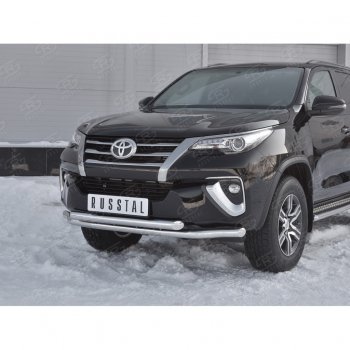 28 999 р. Защита переднего бампера (2 трубыØ63 мм, нержавейка) SLITKOFF  Toyota Highlander  XU50 (2013-2017) дорестайлинг  с доставкой в г. Набережные‑Челны. Увеличить фотографию 2