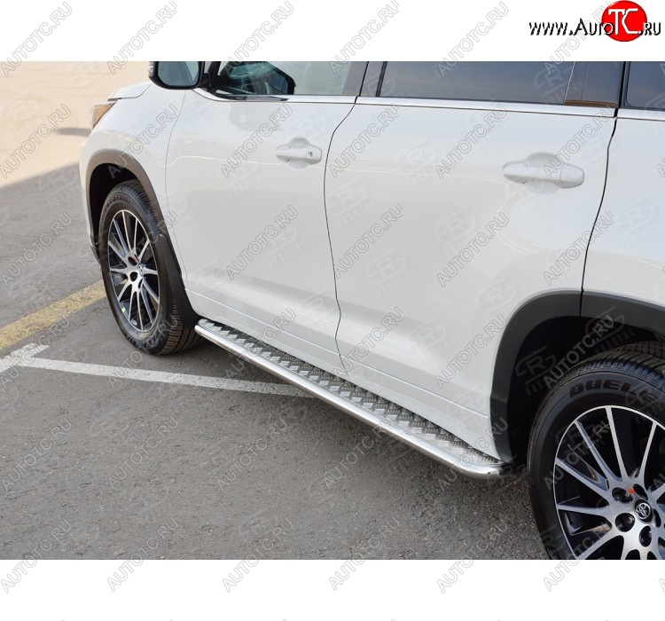 26 399 р. Широкая защита порогов с трубой диаметром 42 мм SLITKOFF v2 Toyota Highlander XU50 дорестайлинг (2013-2017)  с доставкой в г. Набережные‑Челны