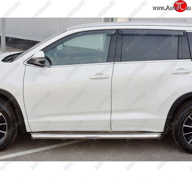 48 999 р. Порожки для ног (Ø63 мм) SLITKOFF Toyota Highlander XU50 рестайлинг (2016-2020) (лист - нержавейка, профиль - нержавейка)  с доставкой в г. Набережные‑Челны