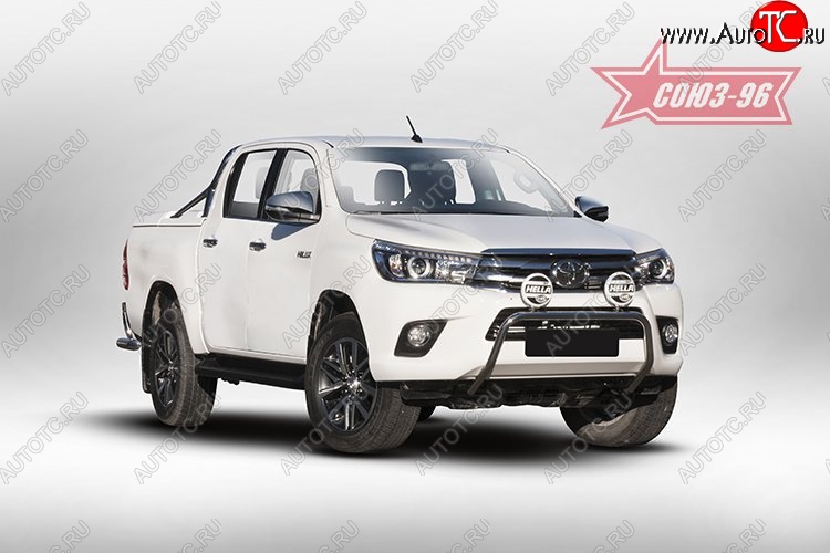 13 589 р. Защита переднего бампера под ПТФ Souz-96 (d42) Toyota Hilux AN120 дорестайлинг (2016-2020)  с доставкой в г. Набережные‑Челны