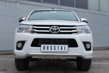 Защита переднего бампера (Ø63 мм волна с надписью, нержавейка) SLITKOFF Toyota Hilux AN120 дорестайлинг (2016-2020)