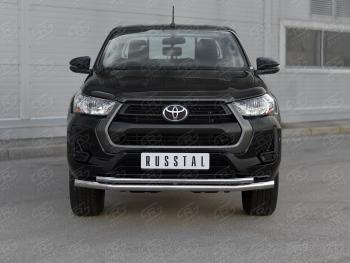 21 449 р. Защита переднего бампера (2 трубы Ø63 и 42 мм) SLITKOFF  Toyota Hilux  AN120 (2020-2025) 2-ой рестайлинг (полированная нержавейка)  с доставкой в г. Набережные‑Челны. Увеличить фотографию 1