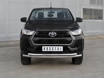 22 999 р. Защита переднего бампера (2 трубы Ø63 мм) SLITKOFF  Toyota Hilux  AN120 (2020-2025) 2-ой рестайлинг (полированная нержавейка)  с доставкой в г. Набережные‑Челны. Увеличить фотографию 1