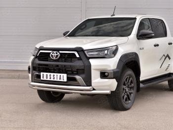 22 299 р. Защита переднего бампера (2 трубы Ø63 мм, нержавейка, BLACK ONYX) SLITKOFF  Toyota Hilux  AN120 (2020-2025) 2-ой рестайлинг  с доставкой в г. Набережные‑Челны. Увеличить фотографию 3