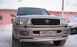 Защита переднего бампера (2 трубыØ76 и 42 мм, нержавейка) SLITKOFF Toyota Land Cruiser 100 1-ый рестайлинг (2002-2005)