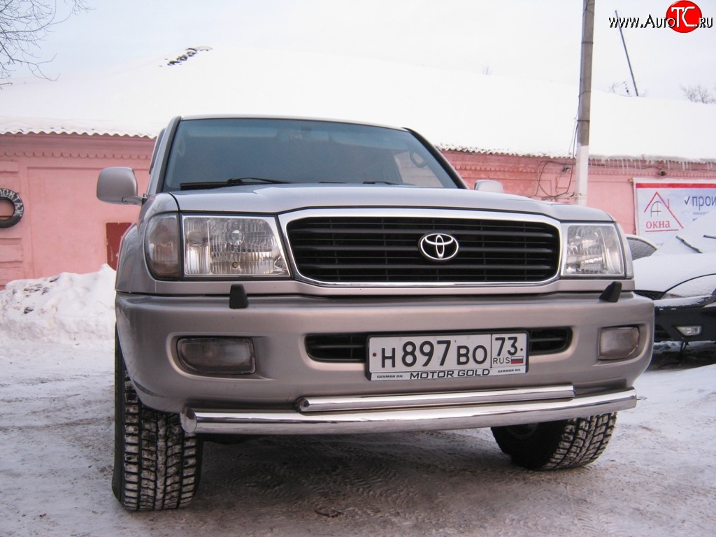 22 999 р. Защита переднего бампера (2 трубыØ76 и 42 мм, нержавейка) SLITKOFF Toyota Land Cruiser 100 1-ый рестайлинг (2002-2005)  с доставкой в г. Набережные‑Челны