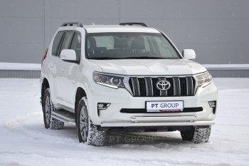 31 549 р. Защита переднего бампера двойная из труб d63/63 мм Petroil Tuning Toyota Land Cruiser Prado J150 2-ой рестайлинг (2017-2020) (Нержавеющая полированная сталь)  с доставкой в г. Набережные‑Челны. Увеличить фотографию 2