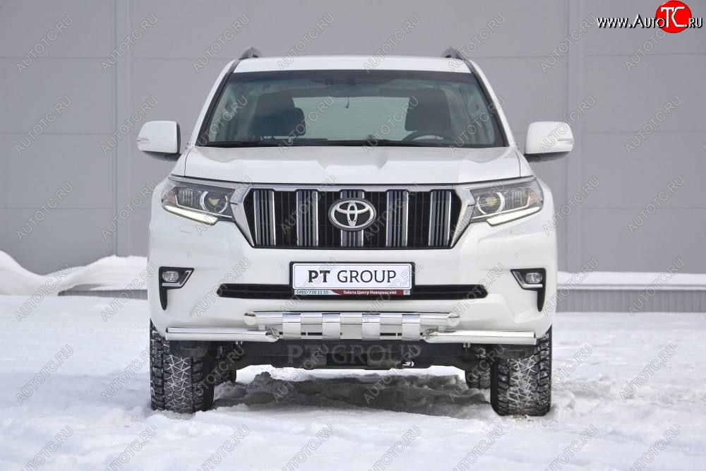 34 999 р. Защита переднего бампера на Petroil Tuning (диаметр 63 и 63) Toyota Land Cruiser Prado J150 2-ой рестайлинг (2017-2020) (Нержавеющая полированная сталь)  с доставкой в г. Набережные‑Челны