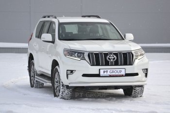 Защита переднего бампера одинарная из трубы d63 мм Petroil Tuning Toyota Land Cruiser Prado J150 2-ой рестайлинг (2017-2020)  (Нержавеющая полированная сталь)