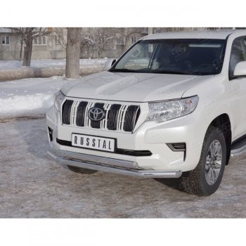 Защита переднего бампера (2 трубыØ76 и 75х42 мм, нержавейка) Russtal Toyota Land Cruiser Prado J150 2-ой рестайлинг (2017-2020)