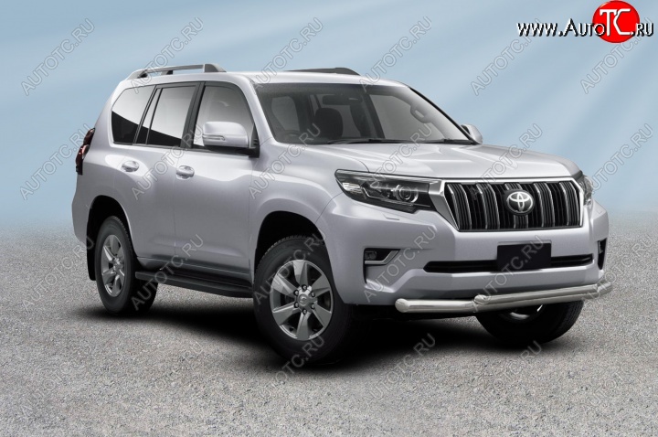 21 399 р. Защита переднего бампера Slitkoff (Ø 76+Ø 57 мм, двойная)  Toyota Land Cruiser Prado  J150 (2017-2020) 2-ой рестайлинг (Нержавеющая сталь)  с доставкой в г. Набережные‑Челны