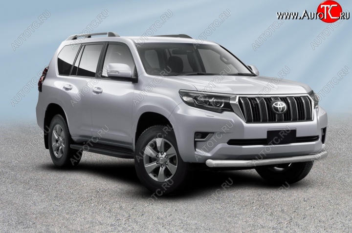 17 999 р. Защита переднего бампера Slitkoff (Ø 76 мм)  Toyota Land Cruiser Prado  J150 (2017-2020) 2-ой рестайлинг (Нержавеющая сталь)  с доставкой в г. Набережные‑Челны