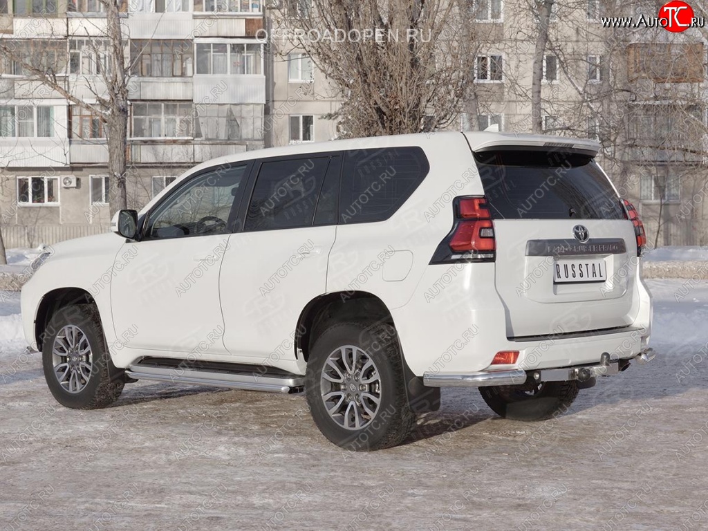 12 249 р. Защита заднего бампера (Ø76 мм уголки, нержавейка) SLITKOFF Toyota Land Cruiser Prado J150 2-ой рестайлинг (2017-2020)  с доставкой в г. Набережные‑Челны