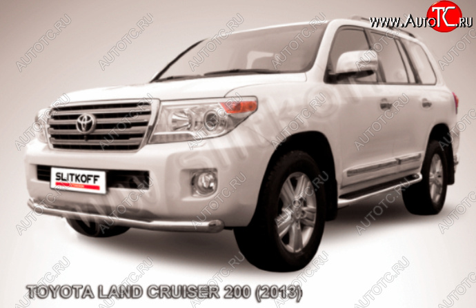 15 899 р. Защита переднего бампера Slitkoff (Ø76 мм)  Toyota Land Cruiser  200 (2012-2015) 1-ый рестайлинг (Нержавейка полированная)  с доставкой в г. Набережные‑Челны