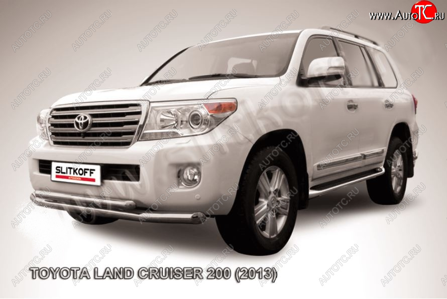 23 699 р. Защита переднего бампера Slitkoff (Ø76 и 57 мм)  Toyota Land Cruiser  200 (2012-2015) 1-ый рестайлинг (Нержавейка полированная)  с доставкой в г. Набережные‑Челны