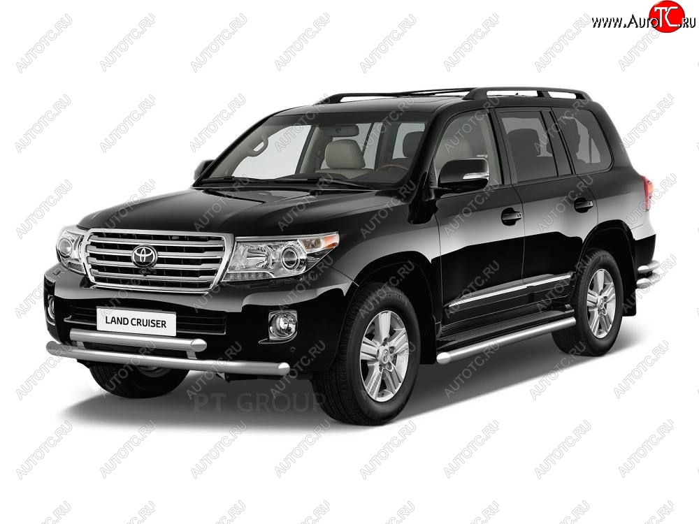 20 949 р. Защита порогов из трубы Ø51 Petroil Tuning Toyota Land Cruiser 200 2-ой рестайлинг (2015-2021) (Нержавеющая полированная сталь)  с доставкой в г. Набережные‑Челны