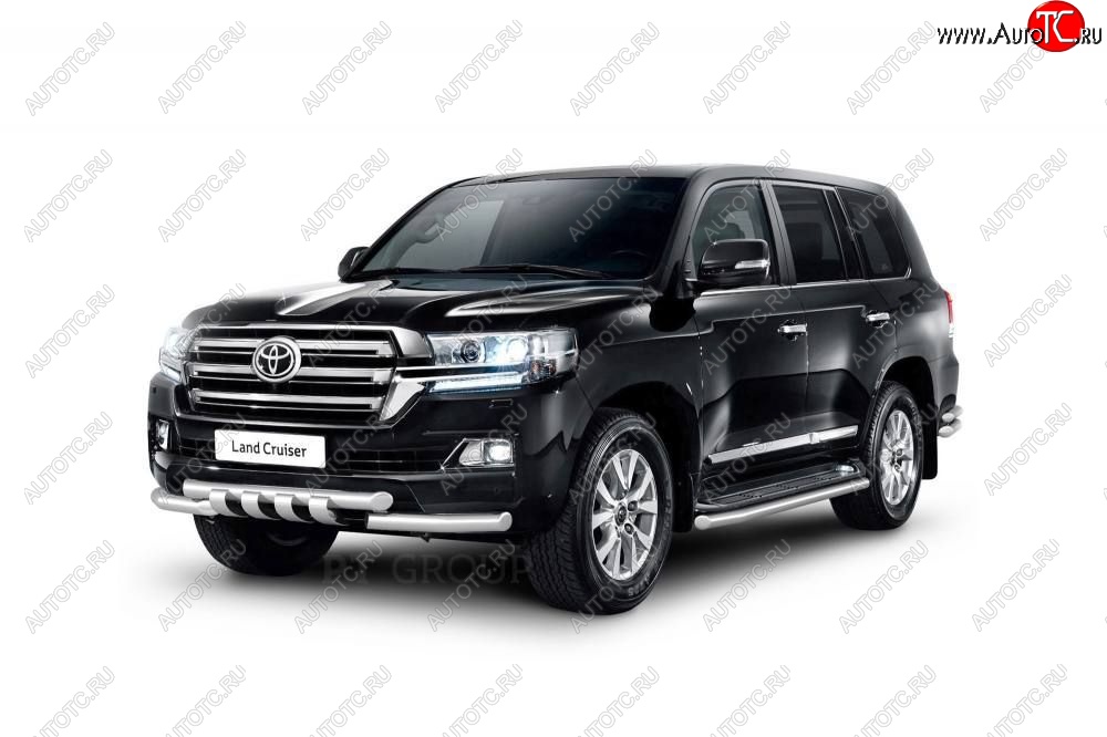 30 999 р. Защита порогов из трубы Ø63 Petroil Tuning Toyota Land Cruiser 200 2-ой рестайлинг (2015-2021) (Нержавеющая полированная сталь)  с доставкой в г. Набережные‑Челны