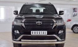 Защита переднего бампера (2 трубыØ76 и 63 мм, нержавейка) SLITKOFF Toyota Land Cruiser 200 2-ой рестайлинг (2015-2021)