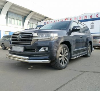 23 499 р. Защита переднего бампера (2 трубыØ76 и 63 мм, нержавейка) SLITKOFF Toyota Land Cruiser 200 2-ой рестайлинг (2015-2021)  с доставкой в г. Набережные‑Челны. Увеличить фотографию 2