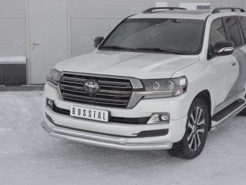 Защита переднего бампера (2 трубыØ76 и 63 мм, нержавейка) SLITKOFF Toyota Land Cruiser 200 2-ой рестайлинг (2015-2021)