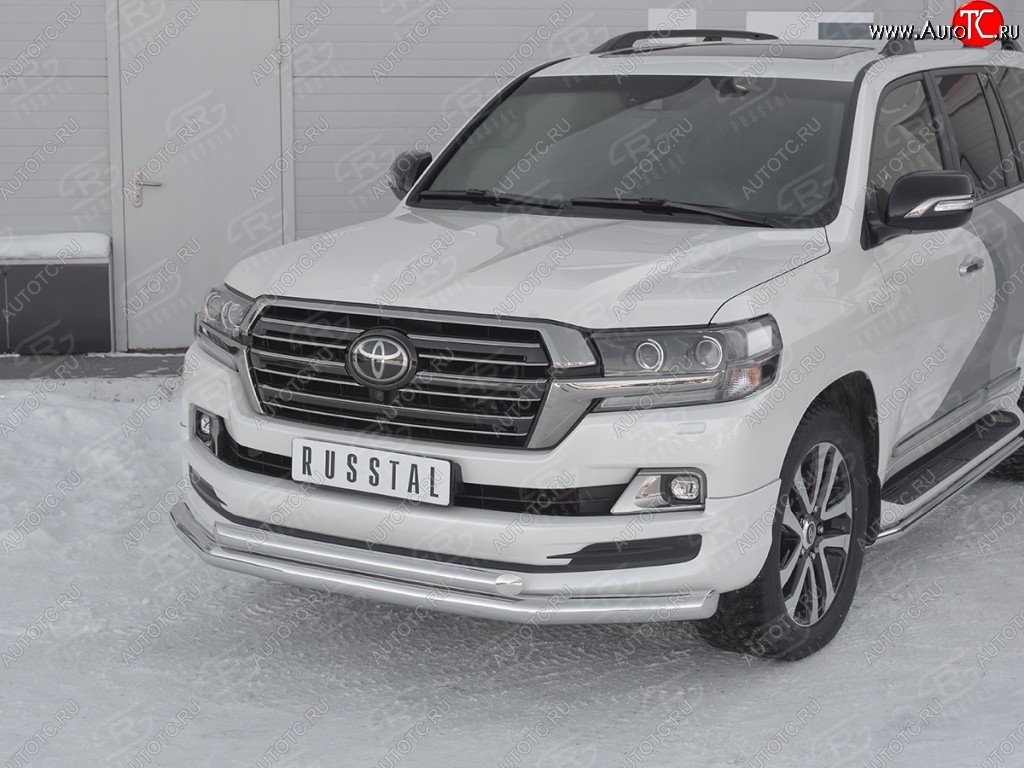 23 499 р. Защита переднего бампера (2 трубыØ76 и 63 мм, нержавейка) SLITKOFF Toyota Land Cruiser 200 2-ой рестайлинг (2015-2021)  с доставкой в г. Набережные‑Челны