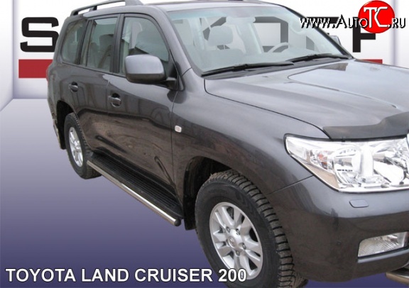 14 599 р. Защита штатных порогов из круглой трубы диаметром 57 мм Slitkoff  Toyota Land Cruiser  200 (2007-2012) дорестайлинг (Цвет: нержавеющая полированная сталь)  с доставкой в г. Набережные‑Челны