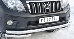 26 549 р. Защита переднего бампера (Ø63 мм с углами, нержавейка) SLITKOFF Toyota Land Cruiser Prado J150 дорестайлинг (2009-2013)  с доставкой в г. Набережные‑Челны. Увеличить фотографию 2