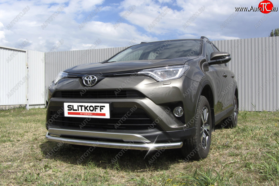 11 949 р. Защита переднего бампера Slitkoff (Ø57 мм)  Toyota RAV4  XA40 (2015-2019) 5 дв. рестайлинг (Нержавейка полированная)  с доставкой в г. Набережные‑Челны