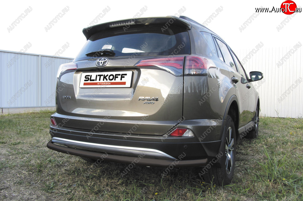 8 999 р. Защита заднего бампера Slitkoff (Ø57 мм, длинная)  Toyota RAV4  XA40 (2015-2019) 5 дв. рестайлинг (Сталь с полимерным покрытием в цвет: черный)  с доставкой в г. Набережные‑Челны