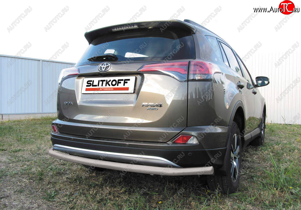 8 199 р. Защита заднего бампера Slitkoff (Ø57 мм, длинная)  Toyota RAV4  XA40 (2015-2019) 5 дв. рестайлинг (Сталь с полимерным покрытием в цвет: серебристый)  с доставкой в г. Набережные‑Челны