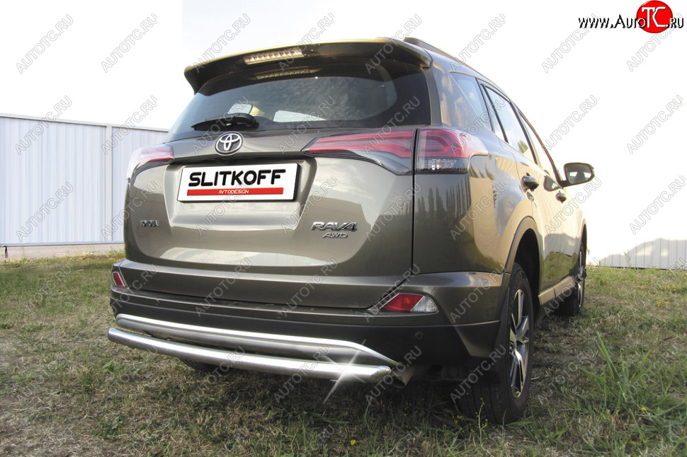 8 999 р. Защита заднего бампера Slitkoff (Ø57 мм, радиусная)  Toyota RAV4  XA40 (2015-2019) 5 дв. рестайлинг (Нержавейка полированная)  с доставкой в г. Набережные‑Челны