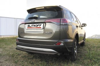 8 999 р. Защита заднего бампера Slitkoff (Ø57 мм, радиусная)  Toyota RAV4  XA40 (2015-2019) 5 дв. рестайлинг (Нержавейка полированная)  с доставкой в г. Набережные‑Челны. Увеличить фотографию 2