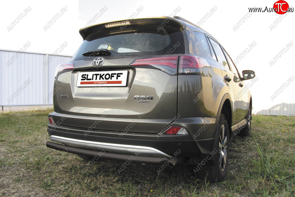 6 399 р. Защита заднего бампера Slitkoff (Ø57 мм, радиусная)  Toyota RAV4  XA40 (2015-2019) 5 дв. рестайлинг (Сталь с полимерным покрытием в цвет: черный)  с доставкой в г. Набережные‑Челны