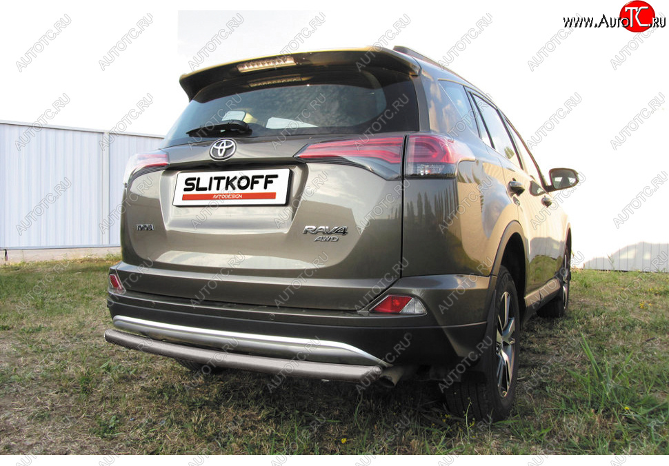 6 399 р. Защита заднего бампера Slitkoff (Ø57 мм, радиусная)  Toyota RAV4  XA40 (2015-2019) 5 дв. рестайлинг (Сталь с полимерным покрытием в цвет: серебристый)  с доставкой в г. Набережные‑Челны