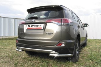 8 849 р. Защита заднего бампера Slitkoff (Ø57 мм, уголки)  Toyota RAV4  XA40 (2015-2019) 5 дв. рестайлинг (Нержавейка полированная)  с доставкой в г. Набережные‑Челны. Увеличить фотографию 2