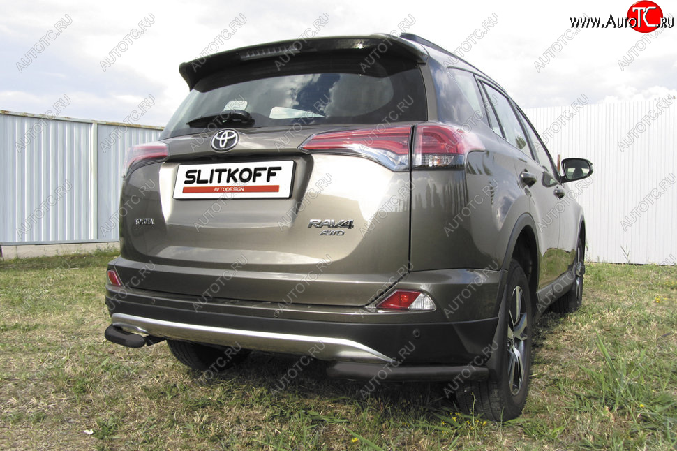 8 849 р. Защита заднего бампера Slitkoff (Ø57 мм, уголки)  Toyota RAV4  XA40 (2015-2019) 5 дв. рестайлинг (Нержавейка полированная)  с доставкой в г. Набережные‑Челны