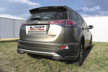 9 799 р. Защита заднего бампера Slitkoff (d57 и 42 мм, уголки)  Toyota RAV4  XA40 (2015-2019) 5 дв. рестайлинг (Нержавейка полированная)  с доставкой в г. Набережные‑Челны. Увеличить фотографию 2