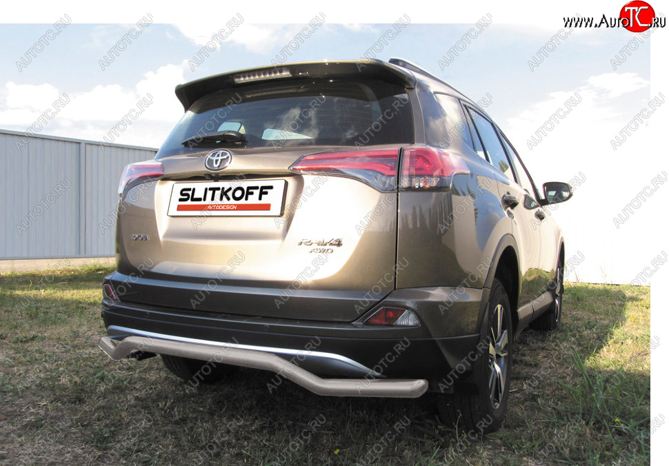 7 749 р. Защита заднего бампера Slitkoff (Ø57 мм, волна)  Toyota RAV4  XA40 (2015-2019) 5 дв. рестайлинг (Сталь с полимерным покрытием в цвет: серебристый)  с доставкой в г. Набережные‑Челны