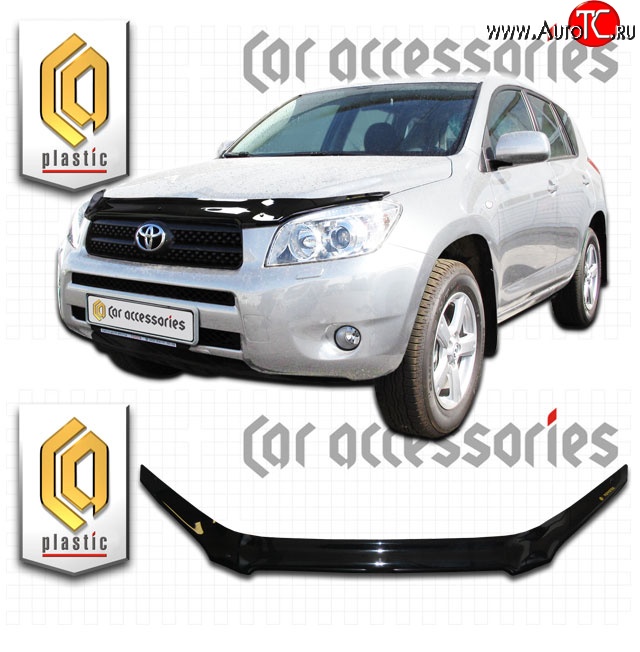 2 199 р. Дефлектор капота CA Plastic exclusive  Toyota RAV4  XA305 (2005-2009) 5 дв. дорестайлинг (Classic черный, Без надписи)  с доставкой в г. Набережные‑Челны