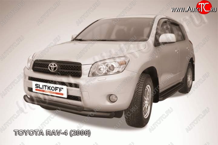 8 799 р. Защита переднего бампер Slitkoff Toyota RAV4 XA305 5 дв. дорестайлинг (2005-2009) (Цвет: серебристый)  с доставкой в г. Набережные‑Челны