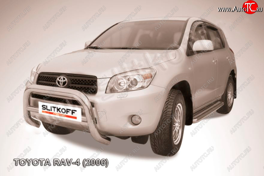 33 649 р. Защита переднего бампера Slitkoff (Ø76 мм, низкая)  Toyota RAV4  XA305 (2005-2009) 5 дв. дорестайлинг (Нержавейка полированная)  с доставкой в г. Набережные‑Челны