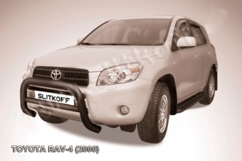 33 649 р. Защита переднего бампера Slitkoff (Ø76 мм, низкая)  Toyota RAV4  XA305 (2005-2009) 5 дв. дорестайлинг (Нержавейка полированная)  с доставкой в г. Набережные‑Челны. Увеличить фотографию 2