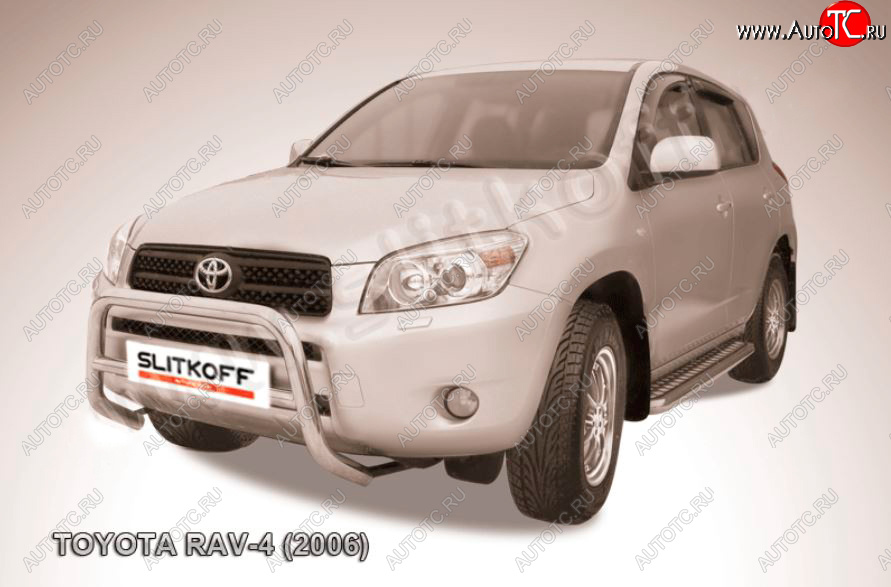 24 449 р. Защита переднего бампера Slitkoff (Ø57 мм, низкая)  Toyota RAV4  XA305 (2005-2009) 5 дв. дорестайлинг (Нержавейка полированная)  с доставкой в г. Набережные‑Челны