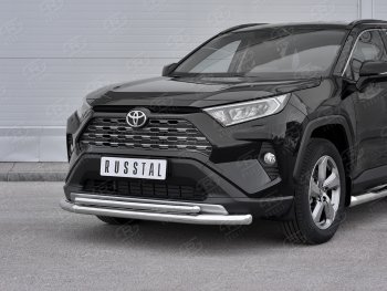 22 399 р. Защита переднего бампера (2 трубы Ø63 и 42 мм, нержавейка) SLITKOFF Toyota RAV4 XA50 5 дв. дорестайлинг (2018-2024)  с доставкой в г. Набережные‑Челны. Увеличить фотографию 2