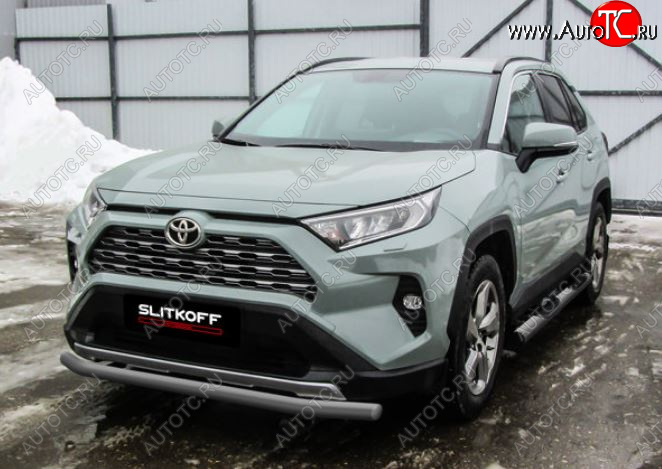 8 349 р. Защита переднего бампера Slitkoff (Ø57 мм)  Toyota RAV4  XA50 (2018-2024) 5 дв. дорестайлинг (Сталь с полимерным покрытием в цвет: серебристый)  с доставкой в г. Набережные‑Челны